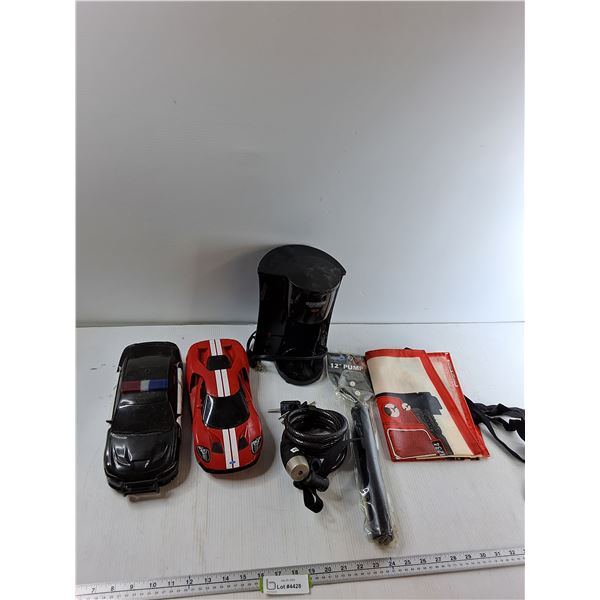 (2) RC Cars, Bike Lock, Apron, Misc - As Is