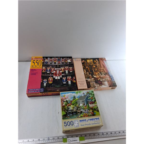 (3) Puzzles - (2) 500 Piece Puzzles, 550 Piece Puzzle - As Is