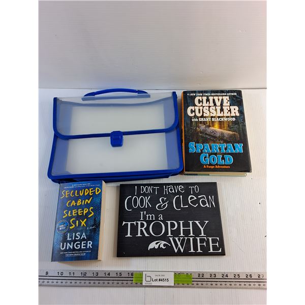 Lisa Unger & Clive Cussler Books, Trophy Wife Wall Decor and Document Case