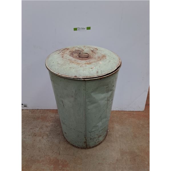**Vintage Metal Garbage Bin with Lid 24" x 18"  -  PICK UP ONLY
