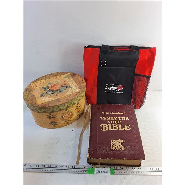 Vintage Hat Box, Rex Humbard Bible, Alberta Legion Tote Bag