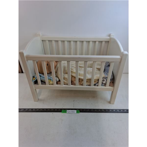*Vintage Wooden Doll Crib with Vintage Doll 