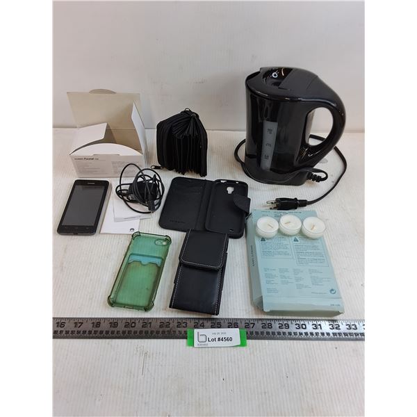 Everyday Essentials Kettle - Tested, Huawei Cellphone, Assorted Phone Cases, Candles, Misc.