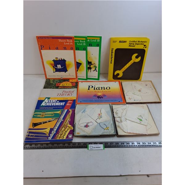 (7) Music Books, (3) Vintage Handkerchief Sets, SGI Binder