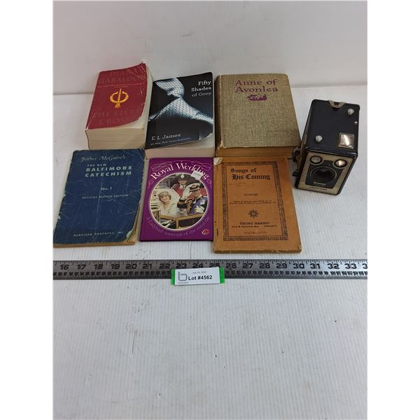 Vintage Kodak "Brownie" Box Camera, (6) Books (50 Shades of Grey, Anne of Avonlea, Royal Wedding)