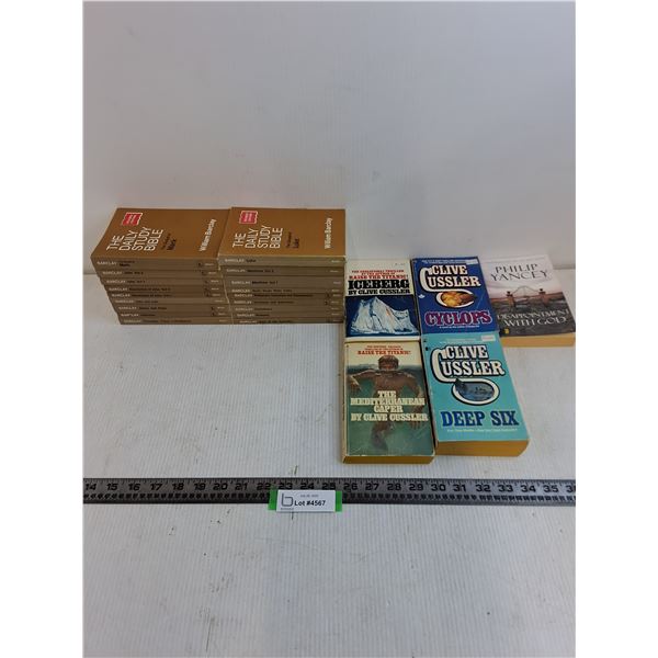 (18) Daily Bible Study Books by Wiliam Barclay, (5) Paperback Novels
