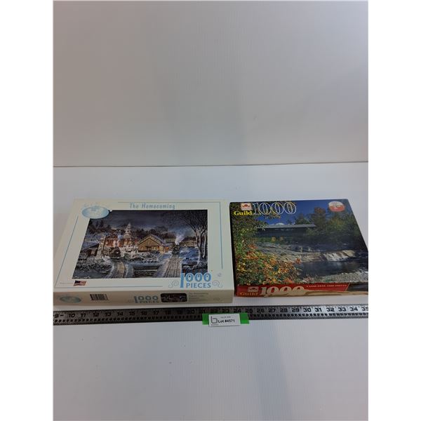 (2) Puzzles: Winter Scene & Floral Scene - As Is