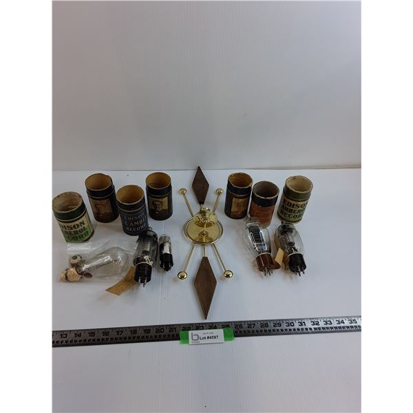 Radio Tubes, Edison Bulb Containers (EMPTY) & Candle Holder