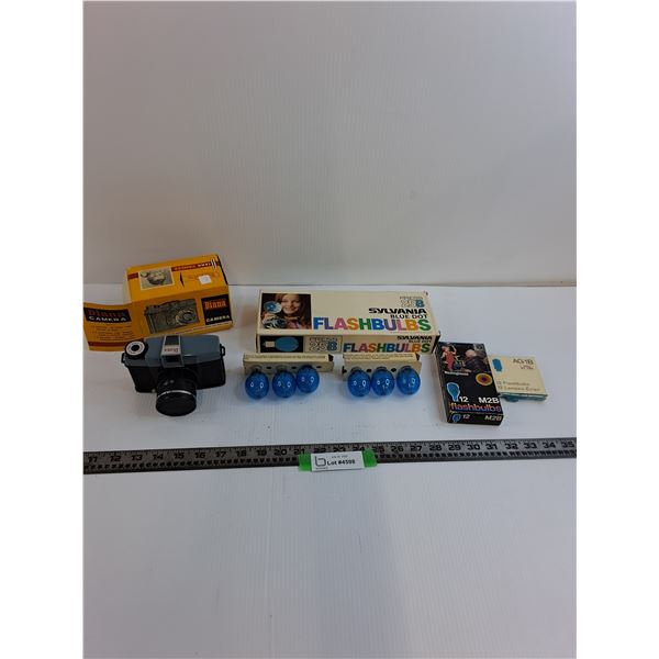 Sylvania Blue Dot Flash Camera Bulbs & Vintage Diana Camera - As Is