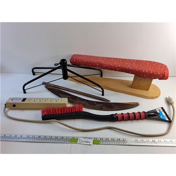 Christmas Tree Stand, Ironing Board, Windshield Scraper, Boomerang, Power Bar and Chisel