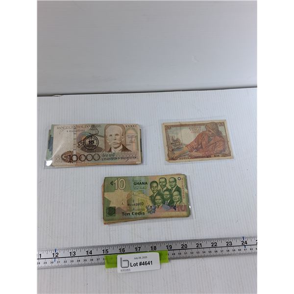 Assorted Brazilian,Ghana, French Money - As Is CANNOT AUTHENTICATE