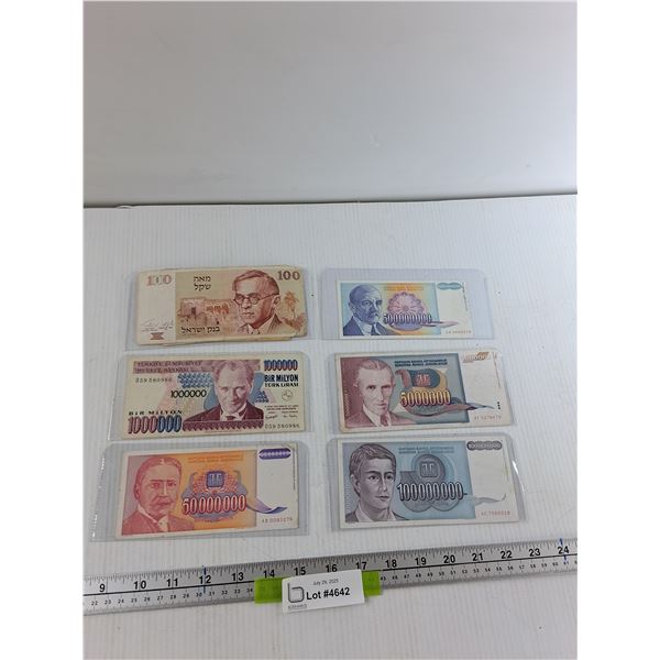 Assorted Israeli, Turkey, Yugoslavia Banknotes - As Is CANNOT AUTHENTICATE