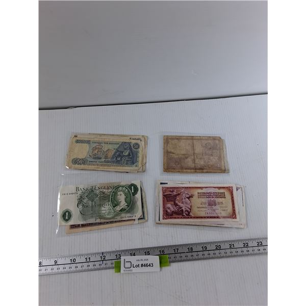 Assorted Grecce, English, French, Yugoslavia Banknotes - As Is CANNOT AUTHENTICATE