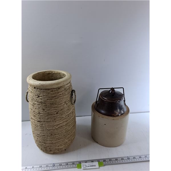 Antique Stoneware Croc 10'' Tall, Ceramic  Vase 13 1/2'' Tall - As Is