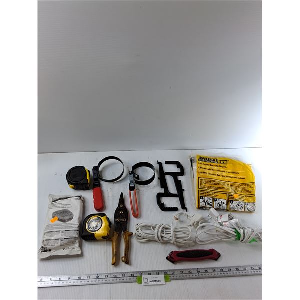 (2) Oil Filter Wrenches, (2) Tape Measures, Organic Vapor Cartridge, Misc - As Is