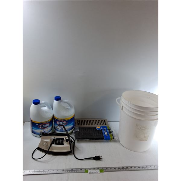 (2) Clorox Bottles, (2) Floor Registers, Clothes Iron, Bucket - As Is CANNOT SHIP