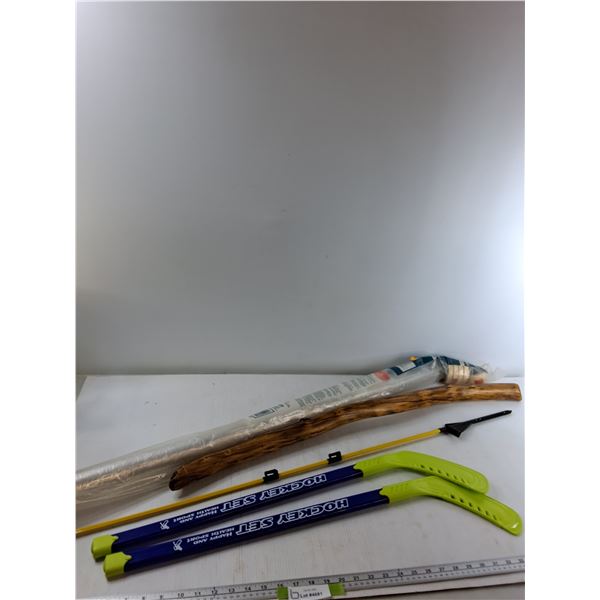 (2) Hockey Sticks, Step in Post, Shrink Film, Wooden Stick - PICK UP