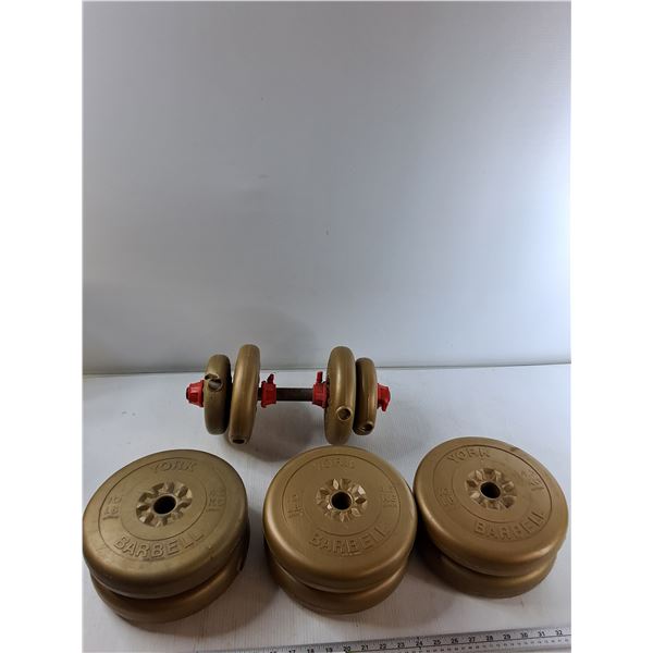 York Barbell Weights - (6) 10 LBS Weights, (2) 5 LBS Weights, (2) 2 1/2 Weights - CANNOT SHIP