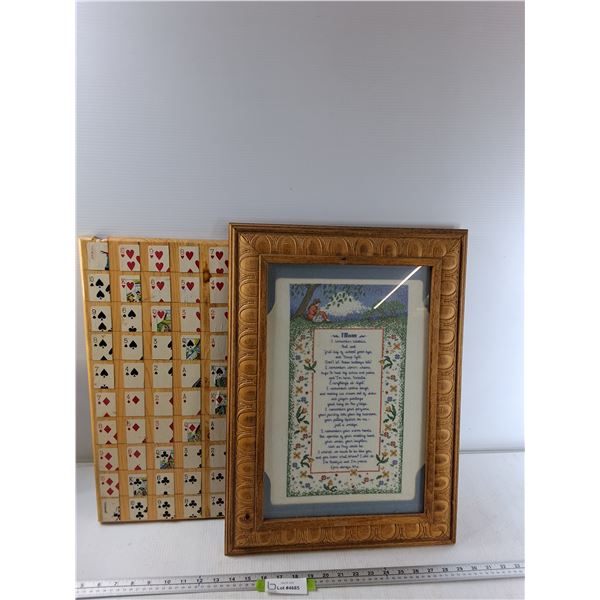 Framed Cross Stitching 16'' x 22'', Sequence Board Game 18 1/2'' x 20'' - As Is
