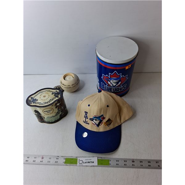 Toronto Blue Jays Hat & Tin 8.25" Tall, Mothers are Special Candle, Vintage Tea Tin