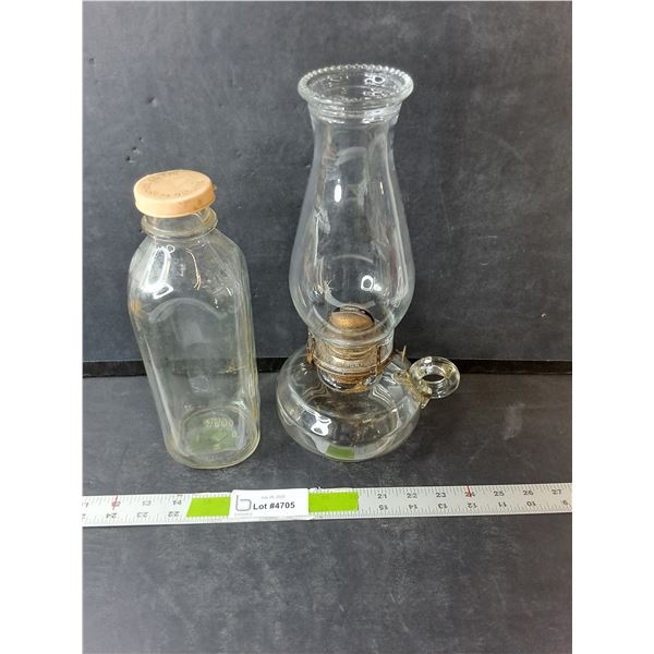 Vintage Milk Jug & Glass Oil Lamp 12.5" Tall