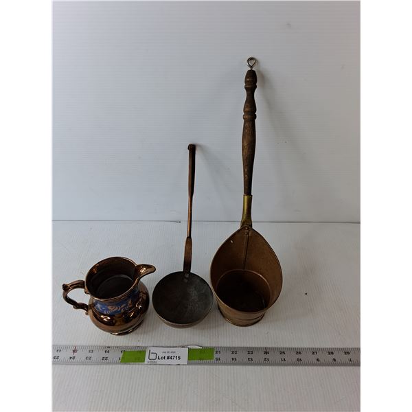Brass & Copper Style Pitcher, Ladle, Misc.
