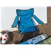 Image 6 : ** Outdoor Folding Chair 17" x 25", Rollo Puzz, Baseball Bat, Various Game Balls, Paddle and Misc Ca