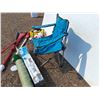 Image 7 : ** Outdoor Folding Chair 17" x 25", Rollo Puzz, Baseball Bat, Various Game Balls, Paddle and Misc Ca