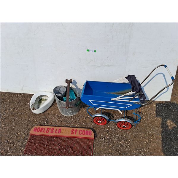 **Vintage Doll Stroller - As Is, World's Largest Comb, Mop Bucket and Bed Pan - Cannot Ship