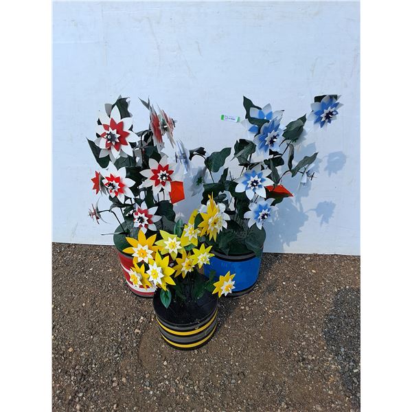 **(3) Decorative Yard Flowers 37" - Red, Blue Yellow, Cannot Ship