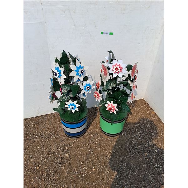 **(2) Decorative Yard Flowers 37" - Red, Blue, Cannot Ship