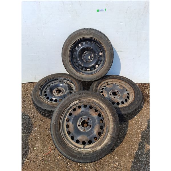 **Set of (4) Tires with Steel Rims - 215/55R16, Cannot Ship