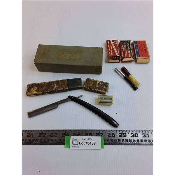 Vintage Lot - Straight Razor, Blades, Tobacco Filters