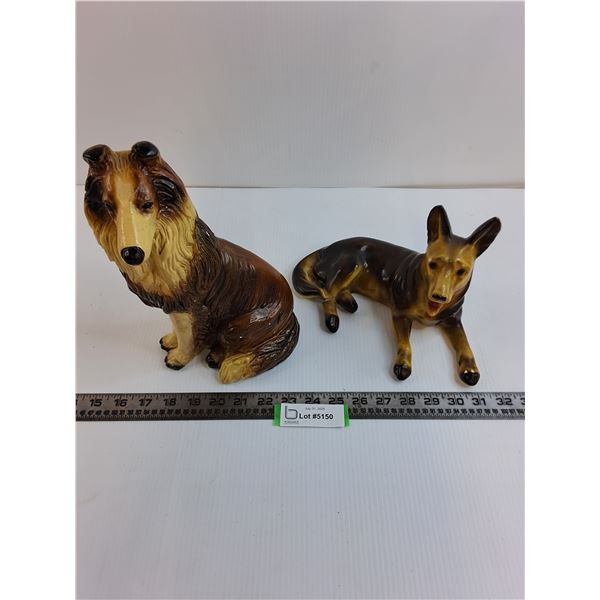 (2) Ceramic Ornamental Dogs - Leg Damaged