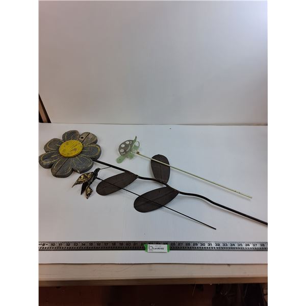 (3) Metal Garden Decor (Flower, Hummingbird, Turtle) - Longest 45" - Pickup Only