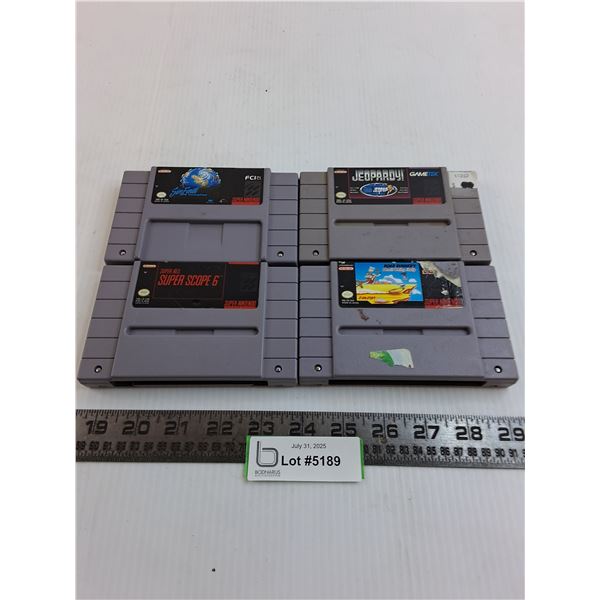 (4) Nintendo Video Game Cartridges (Road Runner, Jeopardy, Super Scope6, Sim Earth) Cannot Authentic