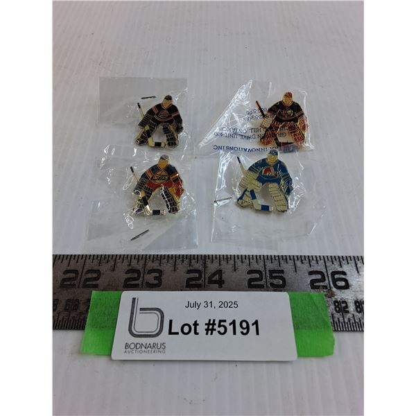 (4) NHL Goalie Hat Pins (Ottawa, Quebec, Vancouver, Winnipeg)