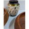 Image 3 : (3) Wooden Serving Bowls & Wooden Painted Vase