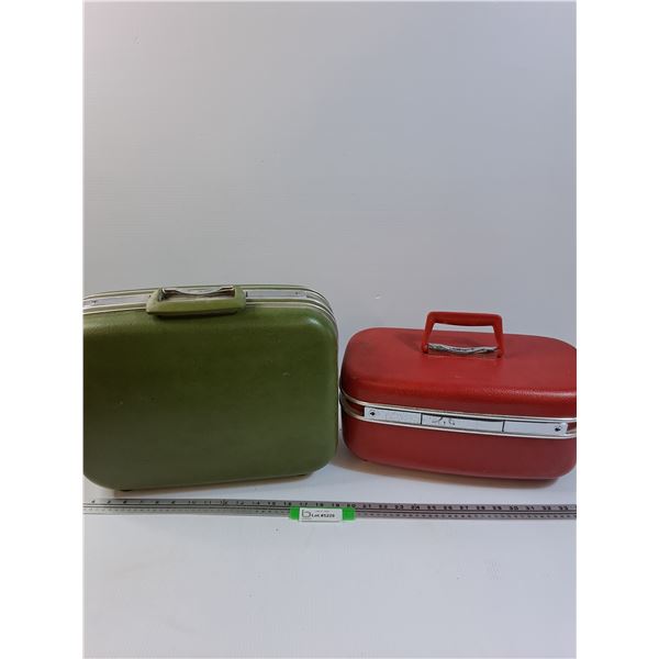 (2) Vintage Suitcases: Red Vetliner and Green Diplomat