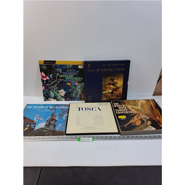 (5) Records: Age of Revolution Set, Famous Concertos Set, Tosca Set, Bird Impressions, Academy