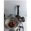 Image 3 : Hanging Light Fixture, Desk Lamp, Magnum Gatorline, Thermometer, Circular Saw Blades and Milk Crate