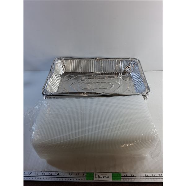 (6) Aluminum Trays 12  x 13  x 3  and Food Container Lids 8  x 5 3/4 
