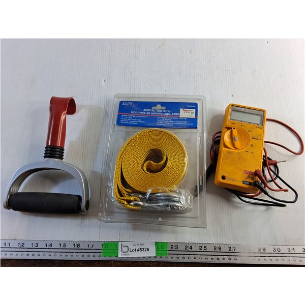 8500 lbs Tow Strap, Fluke 21 Multimeter and Pull Up Handle