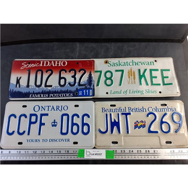 Various License Plates - Idaho, Saskatchewan, British Columbia and Ontario