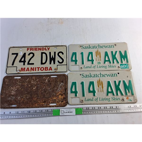 Vintage Manitoba and Saskatchewan License Plates