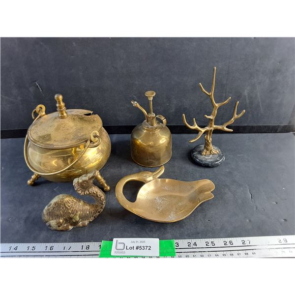 Brass Sugar Pot with Lid, Oil Can, Brass Swan Tray and Brass Decor