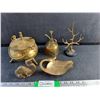 Image 1 : Brass Sugar Pot with Lid, Oil Can, Brass Swan Tray and Brass Decor
