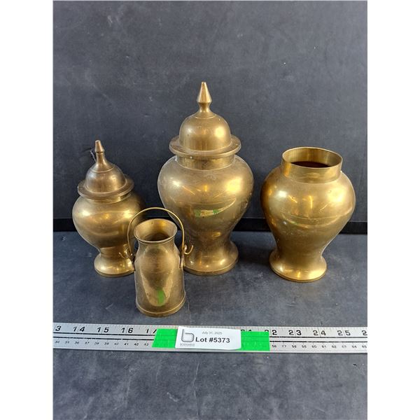 (3) Brass Urns and Brass Cream Can Ornament