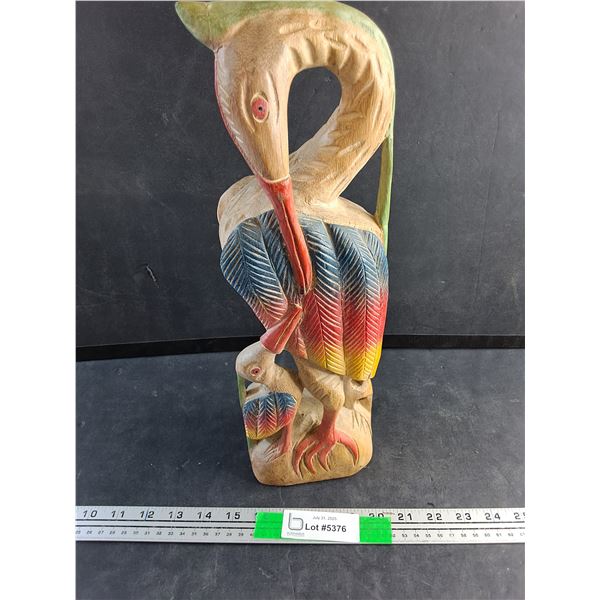 Carved Wood Heron Bird Decor 16"