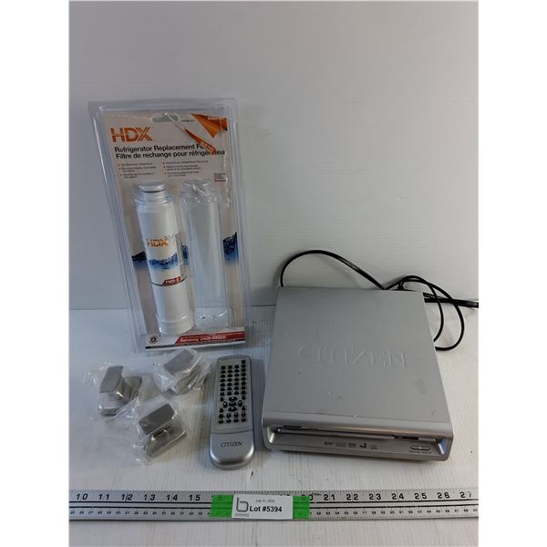 Citizen DVD Player with Remote - As Is, HDX Refrigerator Replacement Filter and Wall Hooks